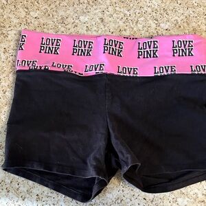 PINK Victoria's Secret Black Bike Shorts with Pink 'LOVE PINK' Waistband